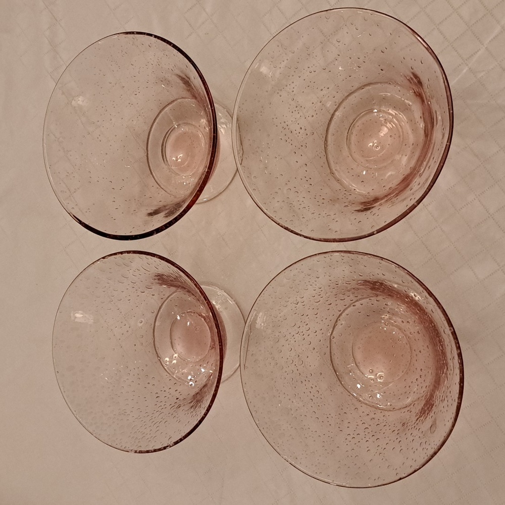 Set of 4 Pink MURANO Bubble Glass Bowls